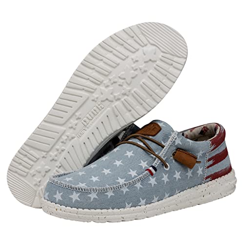 Image of HEYDUDE Men's Wally Patriotic Slip On Shoe | Lightweight Canvas Loafers with No Tie Laces