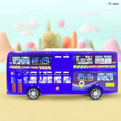 Image of FunBlast Double Decker Bus Toy for Kids - Pull Back Vehicle Toy, Push & Go Toy Bus for Boys & Girls Age 3+, Fun Birthday Gift for Kids (Blue)