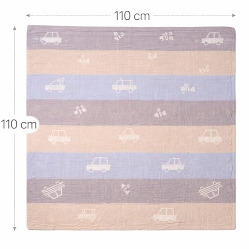 Image of 100% Cotton 6-Layer Muslin Baby Blanket | Super Soft, Breathable & All Seasons Multipurpose Blanket for Babies (Car)