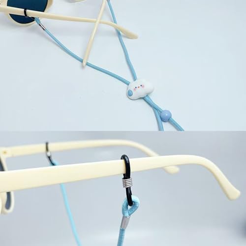 DBAILY Brillenband, 4 Stück Verstellbare Brillenkette, Brillenschnur, Brillenbänder für Damen, Kinder, Herren(Brauner Bär+Blaue Smiley-Wolke+Schwarzer und Weißer Panda+Grüner Pinguin)