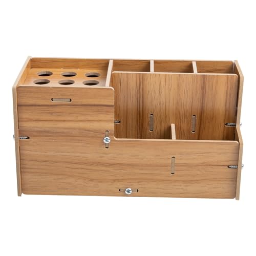 PRETYZOOM Boîte de Rangement en Bois pour Ciseaux et Peignes de Coiffure Antidérapante, Support de Salon Professionnel, Étui Organisé pour Outils de Coiffure,...