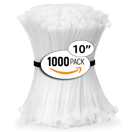 ALBO Zip Ties White 10 Inch 1000 Pack 50 lb Long Plastic Cable Ties Thick 0.19 Inch Tie Wraps Heavy Duty UV Resistant Nylon Wire Ties for Indoor and Outdoor