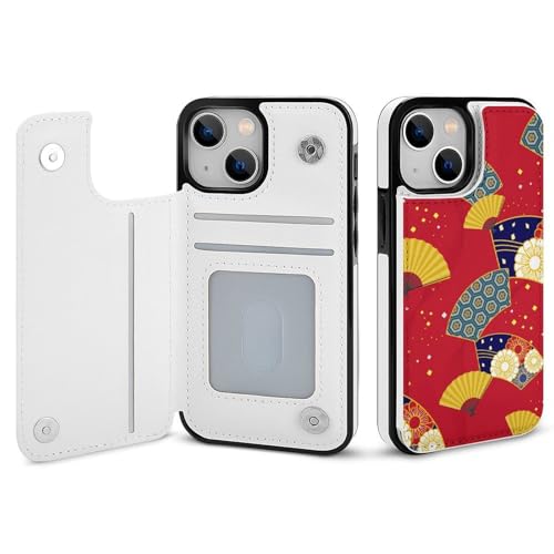 iPhone17用ケース カバー 手帳型 扇子と赤色の和風 アイフォン17用 カード収納 横置きスタンド機能 全面保護 Case