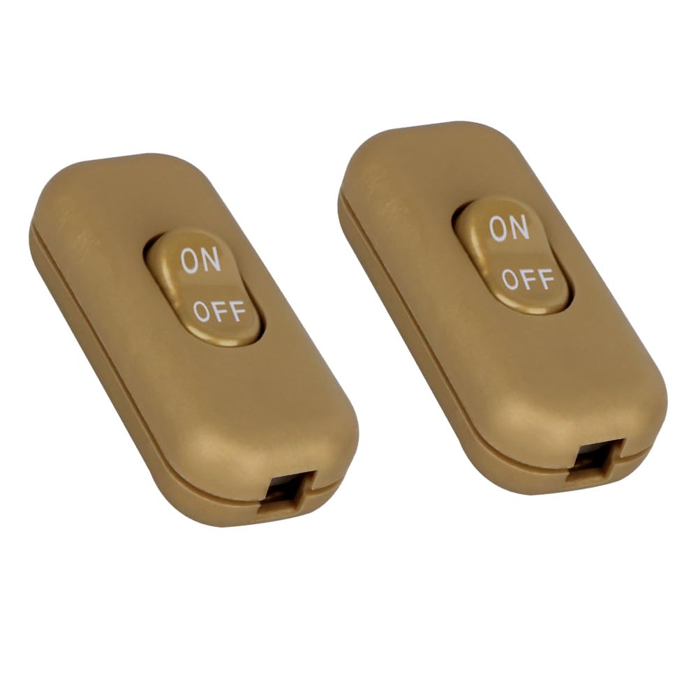 Helunsi Inline Switch 2 Pcs, Lamp Cord Button in Line Switch, Light Brown Rated 6A 250V ON Off Electrical Wire Appliance Rocker Switches, Repair
