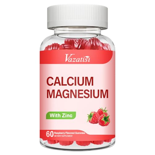 Calcium Magnesium Zinc Gummies with Vitamin D3 & K2, High Absorption Magnesium Glycinate Potassium for Immune and Calm Mood, Raspberry Flavor 120 Gummies
