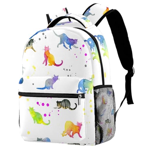 Sac à dos d'école chats colorés pour adolescents et filles - Grand format 40cm