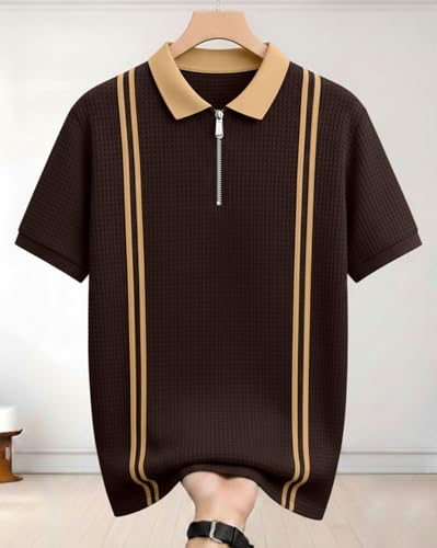 Image of AUSK Men Casual T-Shirt, Texture Printed Half Sleeve Tshirt for Mens, Polo Tshirt