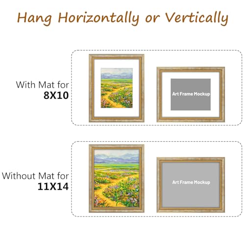 Image of Golden State Art,11x14 Ornate Picture Frame Holds 8x10 Photo,Vintage Gold | Includes real glass front,white mat,build-in hangers and buttons.Displays 8x10 photo on wall