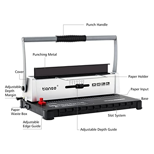Tianse Binding Machine, Wire Binder Machine 34 - Square Size Holes, Punching 120 Sheets, Bind 12 Sheets Book Maker With 100Pcs Of 3/8" Wire Binding Ring For Letter Size, A4, A5 Or Smaller Sizes #TOP1