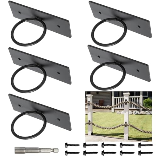 Guolich Lot de 5 Supports de Corde Noirs de 5 cm en Acier Inoxydable, Corde de Jute, Accessoires pour Clôture en Corde de Chanvre, Main Courante, Escalier,...