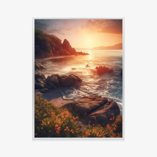 Poster paysage marin dans votre salon cadre argenté pour ambiance plage sauvage