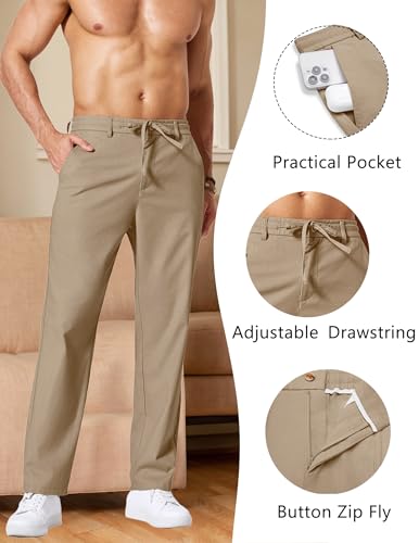 Image of COOFANDY Men's Cotton Linen Pants Casual Drawstring Dress Pants Beach Summer Lightweight Trousers