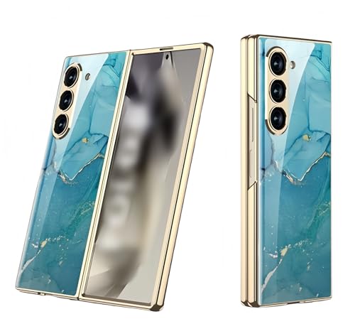 Galaxy z fold6用ケース ギャラクシーz fold6用カバー ストラップホール 強化ガラスケース 耐衝撃 全面保護 ハードケース (ブルー)