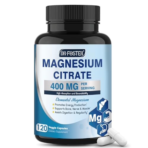 DRFOSTER Magnesium Citrate Capsules - High Absorption Pure Magnesium Supplement 400 mg for Constipation, Sleep, Muscle & Heart Support - Non-GMO 120 Vegan Capsules, 2 Month Supply