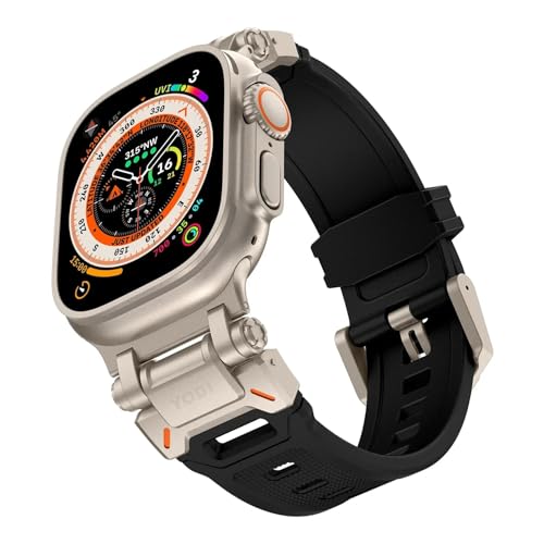 Image of YODI Armor Designed Strap Band Compatible with Apple Watch Ultra 2 Replacement Armour Band With Durable Metal Connector for iWatch Ultra Series 9 /8 /7 /6 /5 /4 /3 /2 /1 SE, 49 /45 /44 /42mm (BLACK)