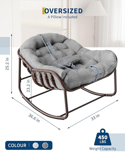 image for GarveeLife Outdoor Papasan Rocking Chair, Oversized Wicker Lounge Chai