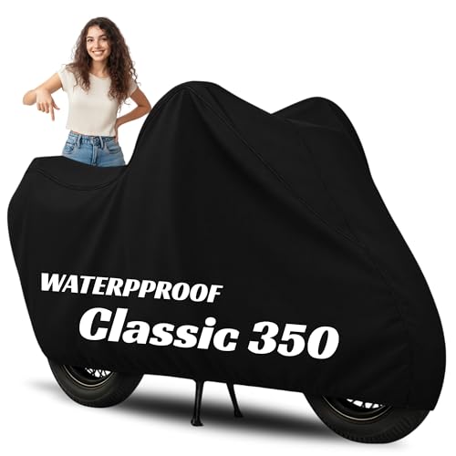 Image of 100% Waterproof Classic 350 Bike Cover | Polyester Body Cover for Rain & Sun | UV Protection, Dustproof, Scratch Resistant, Windproof, Heat Resistant, Vehicle Specific Fit (Black)