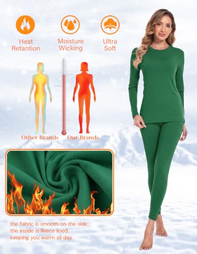 Image of YADIFEN Thermal Underwear for Women Set, Fleece Lined Base Layer | Thermal underwear set with crew neck and fleece lining, soft fitted base layer for cold days or cozy pajamas at home.