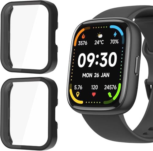 Blueshaweu Schutzhülle kompatibel für LODIMEKE Smartwatch IDW26 1,83'', Hard PC hülle mit Glas Bildschirmschutz kompatibel mit LODIMEKE/TOOBUR/Cillso IDW26 Smartwatch (schwarz+schwarz)