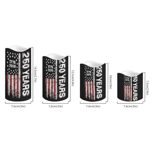 Image of American Flag Battery Operated LED Candles 1776-2026 250th Anniversary Flameless Flickering Remote Independence Day Patriotic Candle Celebratory Decor for Fireplace Porch, 4 Pack