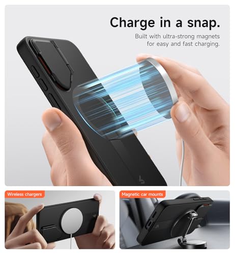 Image of SURITCH for Samsung Galaxy S25 FE Phone Case, Magnetic Protective Cover with Camera Cover & Adjustable Metal Kickstand for Galaxy S25 FE (2025)-Black