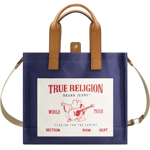 True Religion Tote, Women's Medium Travel Shoulder Bag with Adjustable Strap, Navy