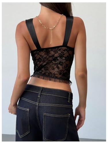 SOLY HUX Women's Lace Bustier Corset Tie Front Mesh Party Going Out Crop Tank Tops Streetwear3