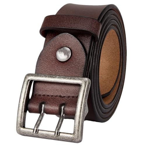 Men's Double-Needle Pin Buckle Belt Vintage Jeans Leather Belts For Daily Work Wear Casual Belts