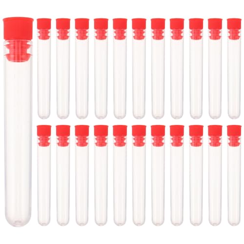FIXOSHEE 30 Piezas Estuche Transparente para Guardar Agujas de Coser a Mano, Tubo de Almacenamiento de Plástico Tapa Roja Hermética, 30 Unidades, Organizador Portátil para Accesorios de