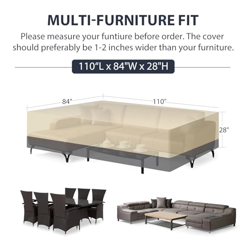 Patio Furniture Covers Waterproof Heavy Duty, 110\"x84\"x28\" Large Outdoor Dining Table and Chair Covers, Anti-UV, General Purpose Outside Sectional Sofa Set Covers - Thumbnail 2