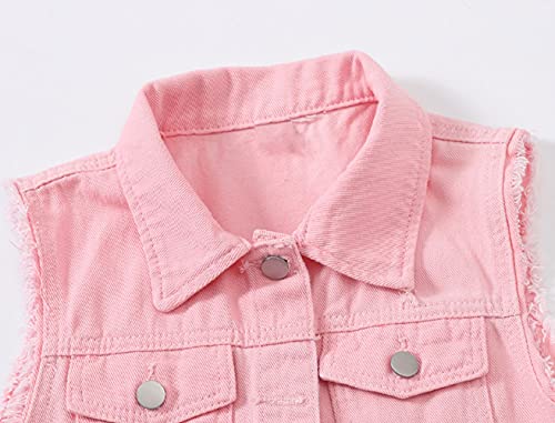 CHARTOU Women's Ripped Lapel Collar Button Up Sleeveless Frayed Denim Vest Jacket3