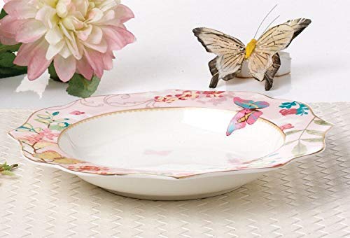 YBK Tech Bone China Dessert Plate/Salad Plate Ceramic Plate for Breakfast Afternoon Tea- Butterfly Pattern (Pink (8.5inches Deep Plate)) - Image 3