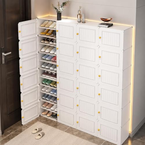 Image of Mevigo Plastic Shoe Rack for Home with Door | 6-Tier Stackable Shoe Organizer | Holds 12-Pairs |Waterproof & Dustproof | DIY Modular Shoe Cabinet |Chappal Slipper Stand for Bedroom-White-HV2