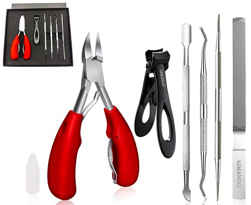 Toenail Clippers for Thick Nails, AIMANGO Large Nail Clippers for Thick & Ingrown Toenails Podiatrist Thick Toenail Clippers Kits Stainless Steel Curved Blade Nail Tool for Man & Women