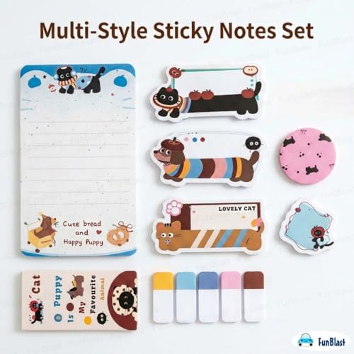 Image of FunBlast Cat & Puppy Sticky Notes - 11 Sheets /440 Sticky Notes, Sticky Pad for Study, Point It Marker Stationery Items, Self-Adhesive Memo Pad, Planners and Memo Sticker (Multicolor)