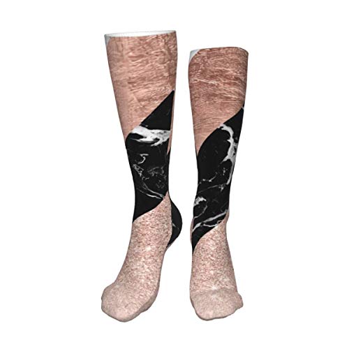 Preisvergleich Produktbild Decams Unisex Hohe Oberschenkelsocken, Rotgold, Schwarz, Weiß, Marmordreiecke, geometrische lange Socken, hohe Stiefelstrümpfe, Kniehohe Beinstulpen, Sportstrumpf