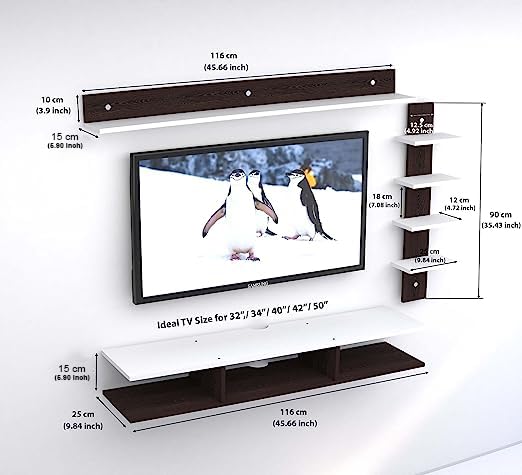 Image of Anikaa Sunray Engineered Wood Wall Mount TV Unit /TV Stand /Wall Set Top Box Stand /TV Cabinet /TV Entertainment Unit (Wenge /White)(Ideal for Upto 50 inch)(D.I.Y)
