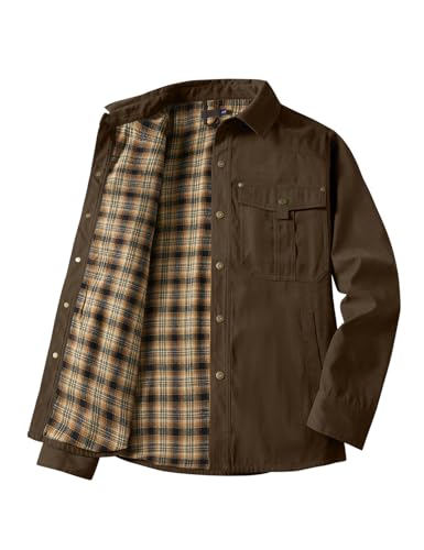 Image of Haellun Men's Flannel Lined Shacket Long Sleeve Plaid Western Cowboy Snap Button Down Shirts Jackets with Pockets