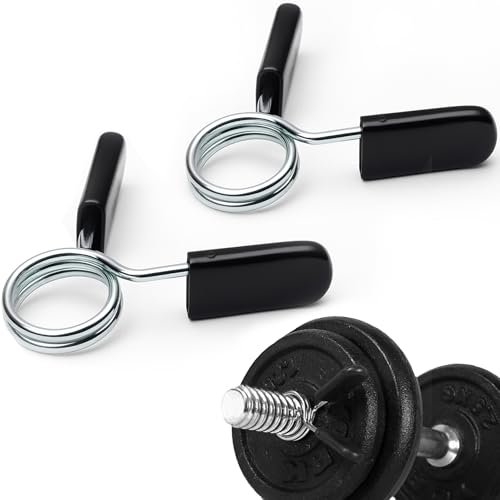 MuscleForge Collares Resorte Mancuerna Barra 30mm - Par Cierre Muelle Antideslizante, Cambio Rápido, Agarre Goma, Acero Robusto, Gym Crossfit, Entrenamiento Fuerza, Fijación Firme Discos