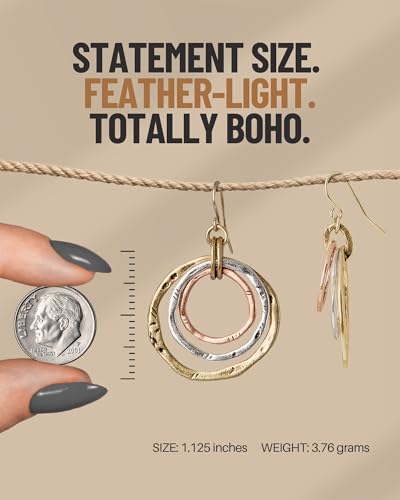 SPUNKYsoul 3 Circle Boho Earrings - Handmade, Lightweight 2-Inch Bohemian Dangle Earrings for Women - Trendy, Vintage, Unique Jewelry - Ideal for Weddings & Gifting3