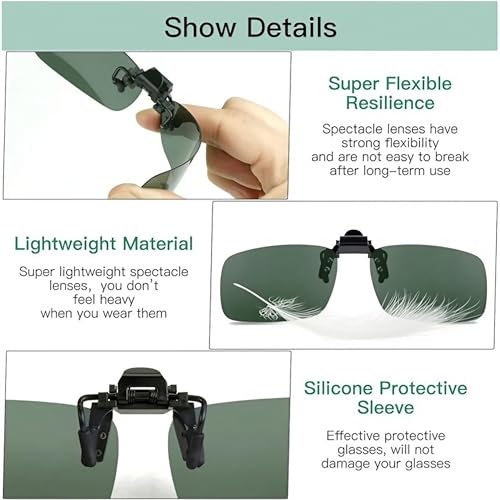Image of Polarized Clip-On Sunglass Attachment for Prescription Glasses | UV Protection | Flip-Up Design | Includes Lens Cleaner, Microfiber Cloth & Storage Case | Men & Women