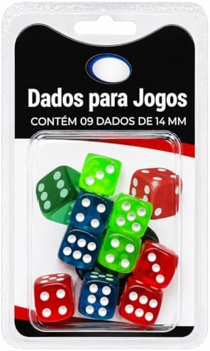 Kit com 9 Dados Coloridos Transparentes – 14 mm Material Resisten...