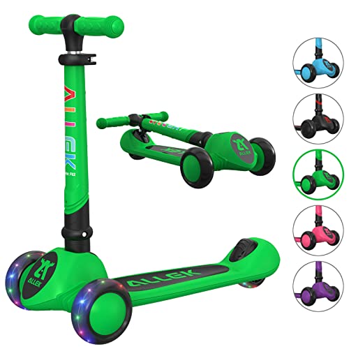Allek Kick Scooter Foldable F02, 3-Wheel LED Flashing Glider and