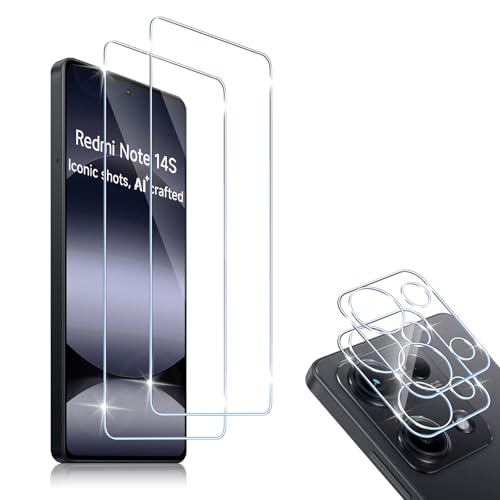 Screen Protector Compatibile con Xiaomi Redmi Note 14S 2 Pezzi Vetro Temperato + 2 Pellicola Fotocamera Senza Bolle Anti Graffio 9H Durezza Protettiva