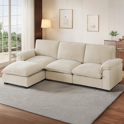 HALLYBEE Cloud Couch Sectional for Living Room L Shaped Couch Modular Sectional Sofa Chenille Fabric for Apartment Ivory Beige