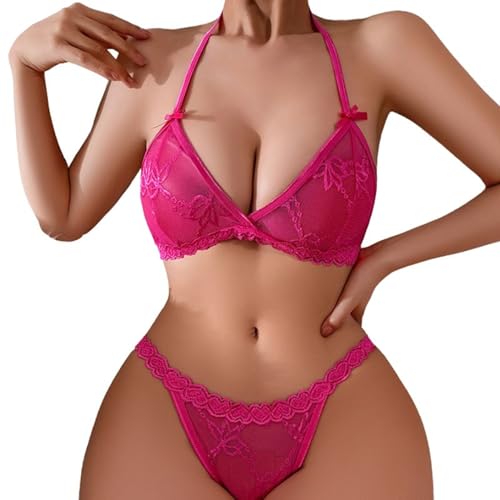 NLAND Ensemble de Lingerie Sexy pour 2 pièces Femme Soutien-Gorge sous-vêtements en String en Dentelle Transparente Babydoll Bretelles Réglables Lingerie...