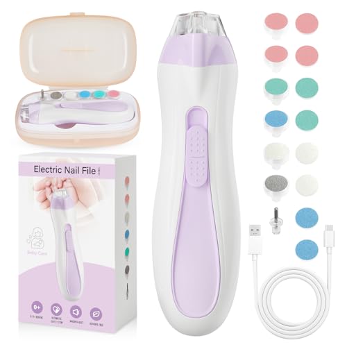 Image of Prolixity Baby Nail Trimmer Electric, 15 in 1 Baby Nail Clippers for Gentle Nail Care, Rechargeable Baby Nail File Electric with Light &15 Grinding Pads for Infant Toddler, Purple