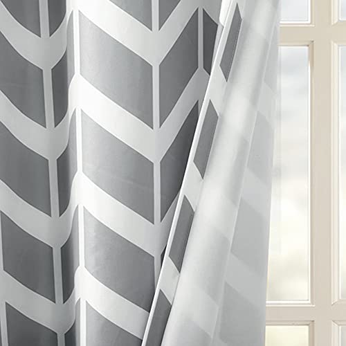 Intelligent Design Yellow In Grey Chevron Printed Curtains For Living Room Or Bedroom, Modern Contemporary Grommet Room Darkening Curtains, 42X84, 2-Panel Pack #TOP4