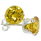 3 Pair Set Sterling Silver Cubic Zirconia Citrine Studs Earrings 7 mm Yellow Color 2 1/2 carat/pair