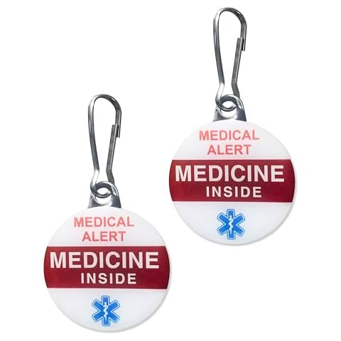 “Medicine Inside” Medical Alert Tags. Message Printed on Both Sides. Durable Metal Two Piece Set Cover